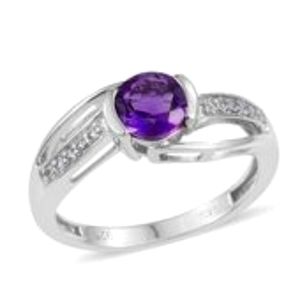 Created Amethyst & Created White Sapphire Ring in 925 Sterling Silver Sz 7